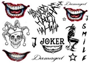 Die besten Joker Tattoos finden Sie bei uns bei Like ink. Temporäre Tattoos, die genauso sind wie der Joker im Joker-Film.