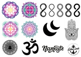Yoga Tattoos. Verschiedene Yoga-Symbole, Yoga-Studio, Namaste-Tattoos. Temporäre Tattoos auf Like ink.