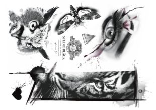 Flash temporäres Tattoo-Design von Helene im Studio Bläck. Eulentattoo, Augentattoo, Tigertattoo. Augen Tattoos.
