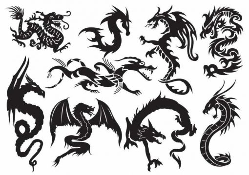 Drachen-Tattoos. Schwarze Drachen als temporäre Tattoos.