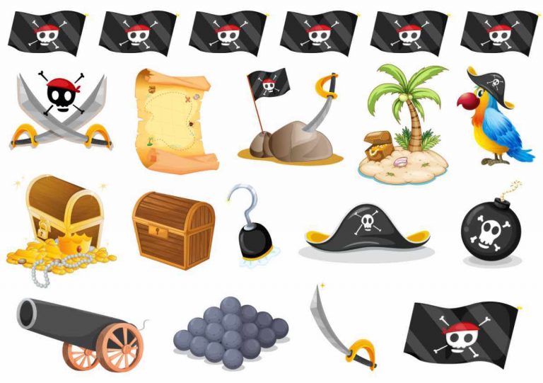Piratenutensilien temporäre Tattoos für eine Piratenparty.
