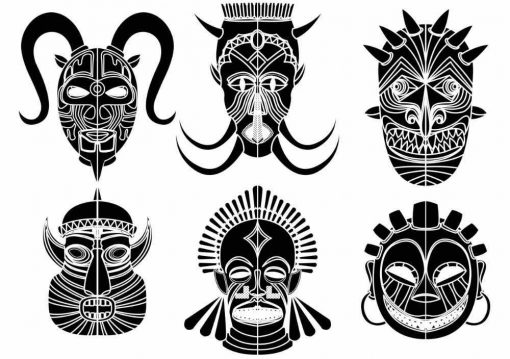 Tribal-Masken Tattoos. Schwarze Tribal-Masken als temporäre Tattoos.