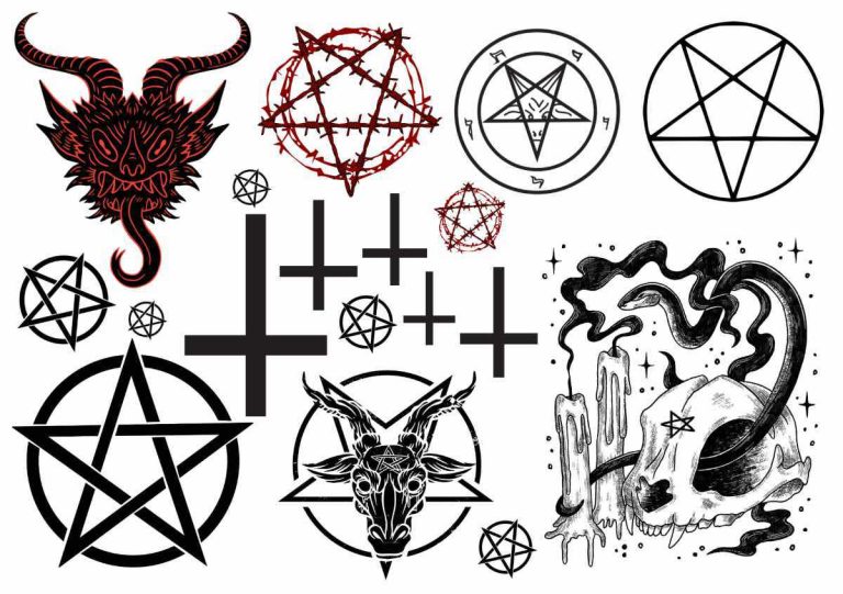 Satanismus Tattoos als falsche Tattoos auf A5-Blättern. Bestellen bei Like ink.