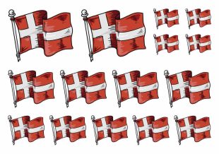 Dänemarks Nationalflagge als temporäres Tattoo. Tattoos mit der dänischen Flagge in gemischten Größen.
